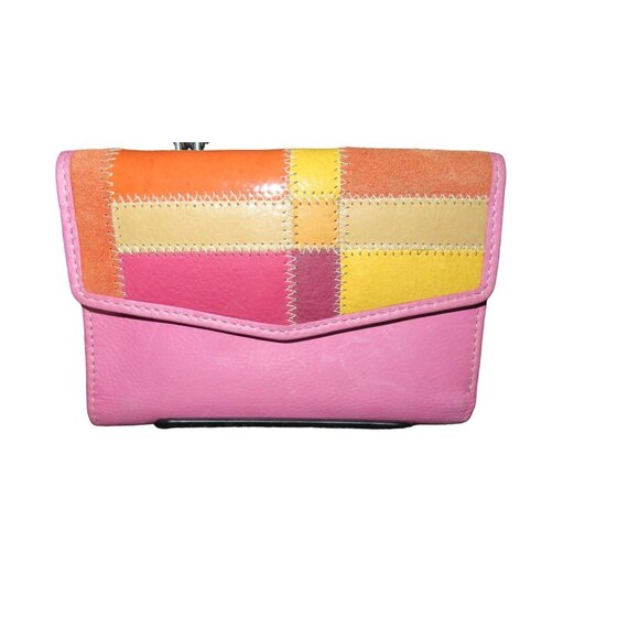 BOGO Fossil Vintage 90"s Mixed Suede & Leather Patchwork Tri-fold Wallet 4 X 6 - Picture 1 of 11